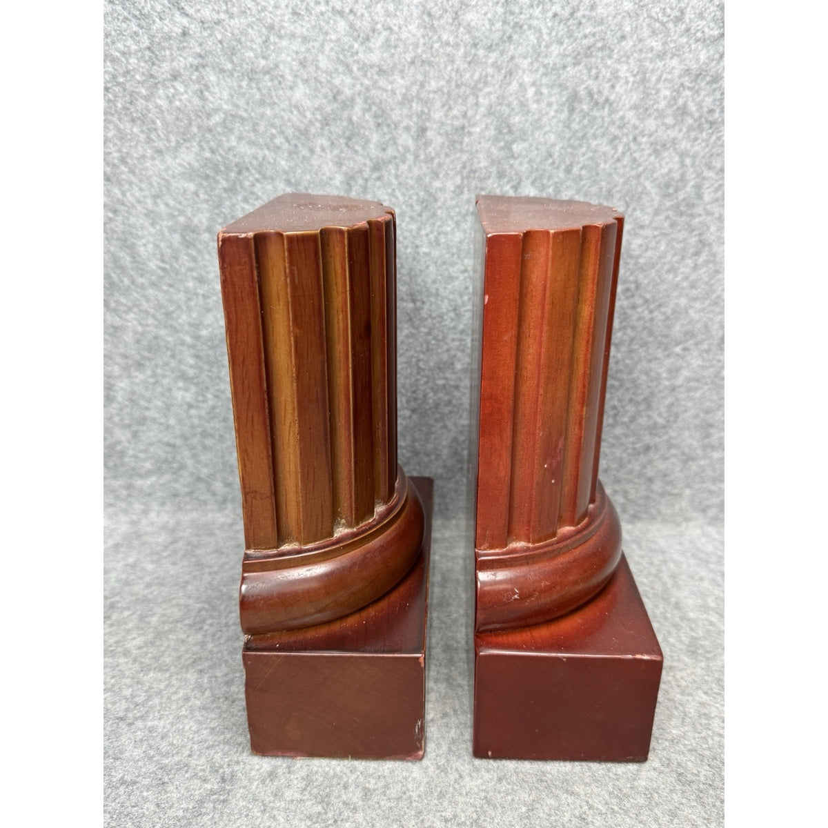 Fluted Column Bookends Pair Classical Pillar Library Office Decor Reddish Brown