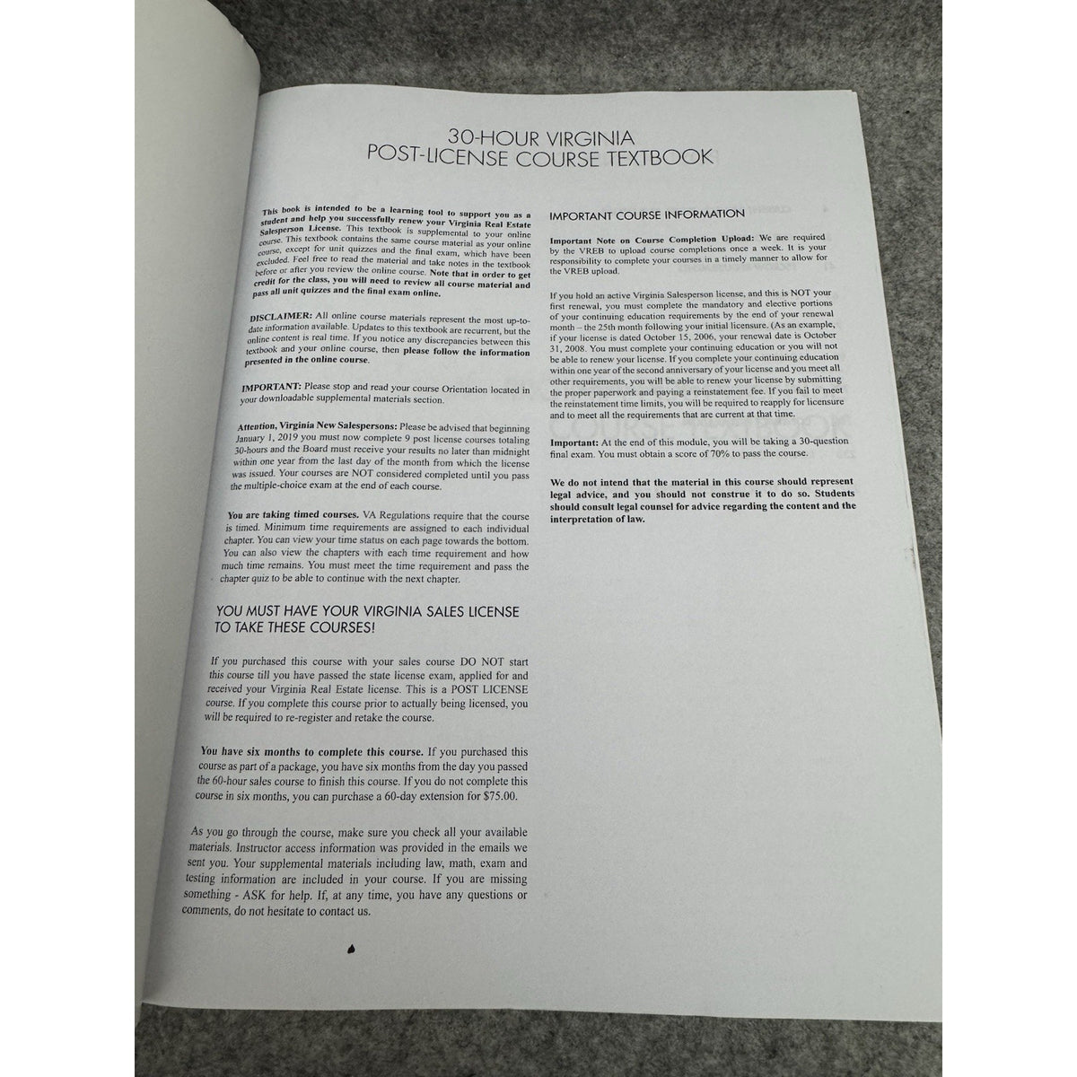 2019 Virginia 30-Hour Post-License Course Textbook Study Edition RE Express