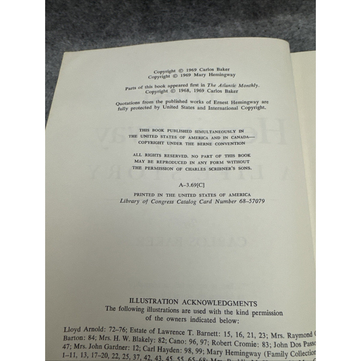 Ernest Hemingway: A Life Story Carlos Baker Hardcover 1969