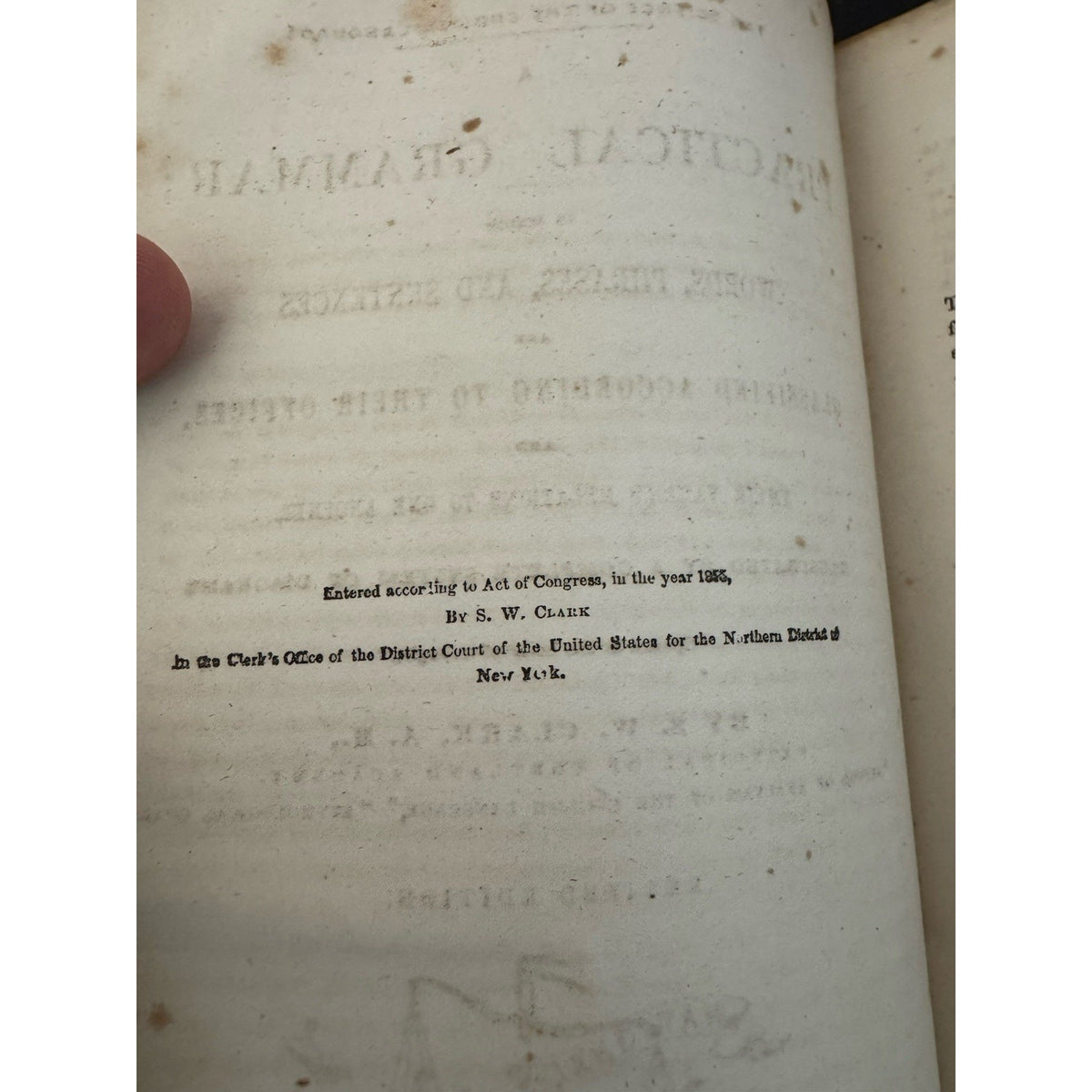 Practical Grammar English 1859 S W Clark Barnes Antique HC