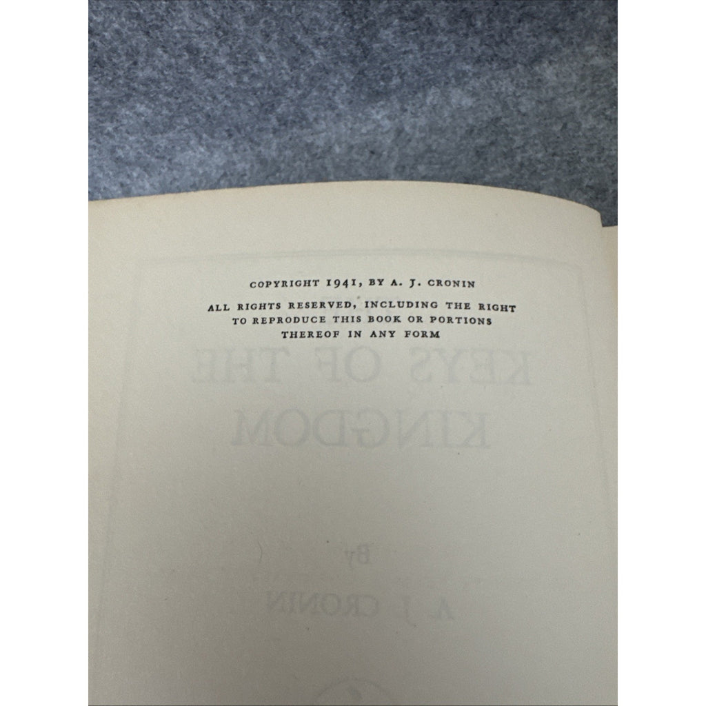 The Keys Of The Kingdom by A J Cronin 1941 Vintage Hardcover Book