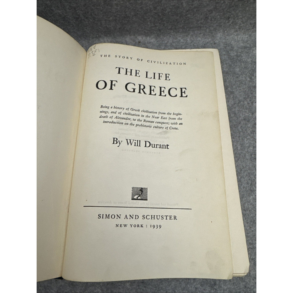 THE LIFE OF GREECE by Will Durant (The Story of Civilization) Vintage 1939