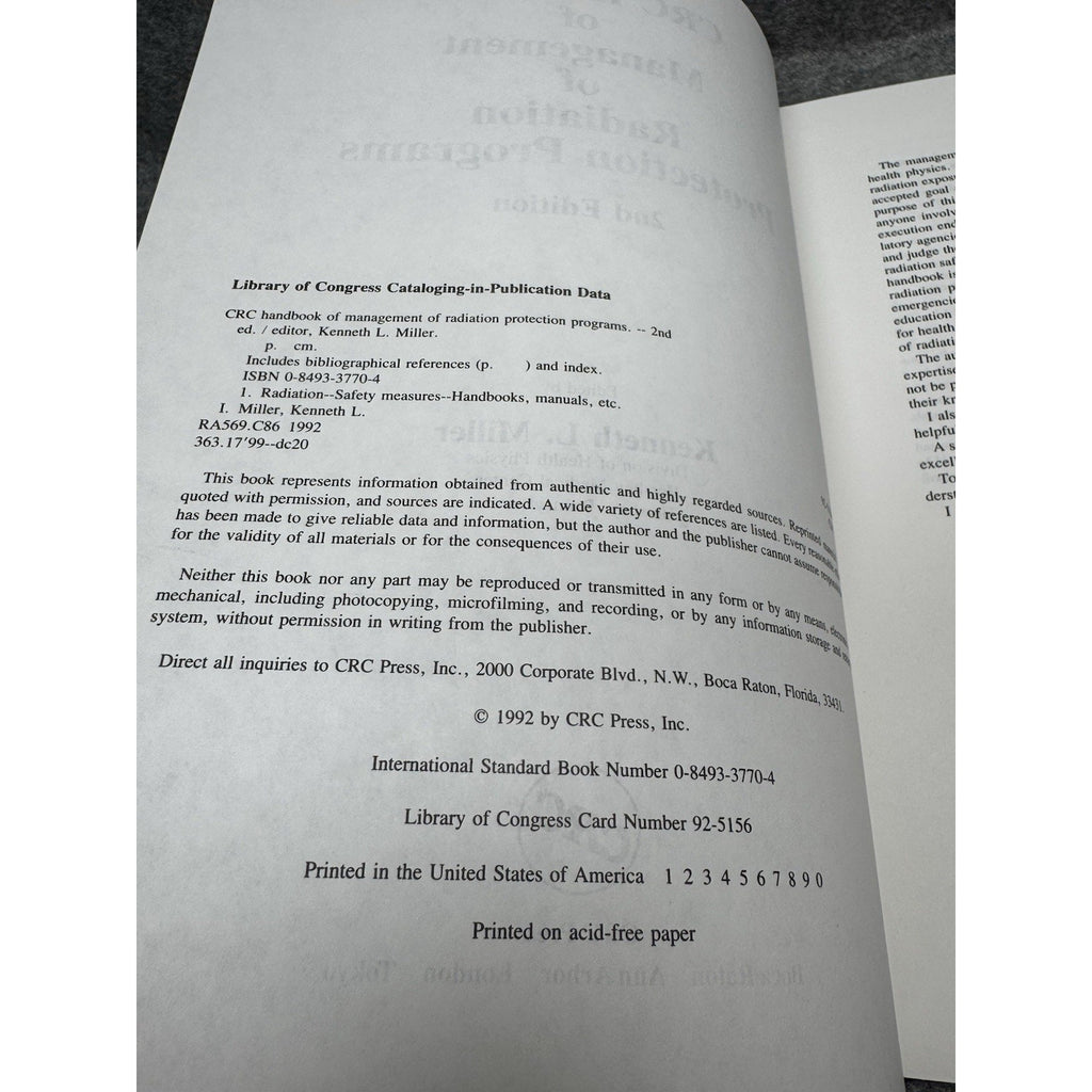 CRC Handbook Management Radiation Protection Programs 2nd Ed Miller Hardcover