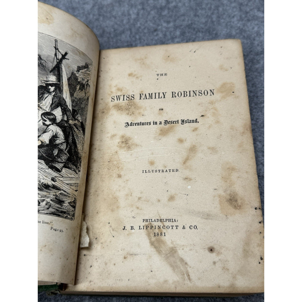 1881 Swiss Family Robinson J B Lippincott HC Illustrated Antique Book