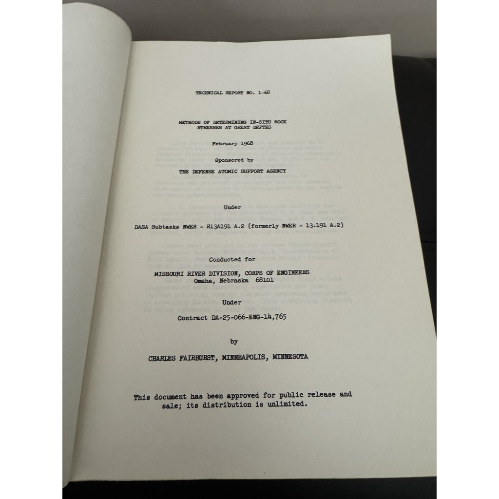 1968 US Army Corps Rock Stress Report Fairhurst In-Situ Mining