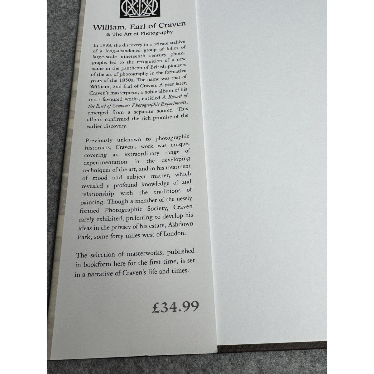 2006 William Earl of Craven & The Art of Photography Noel Chanan First Edition