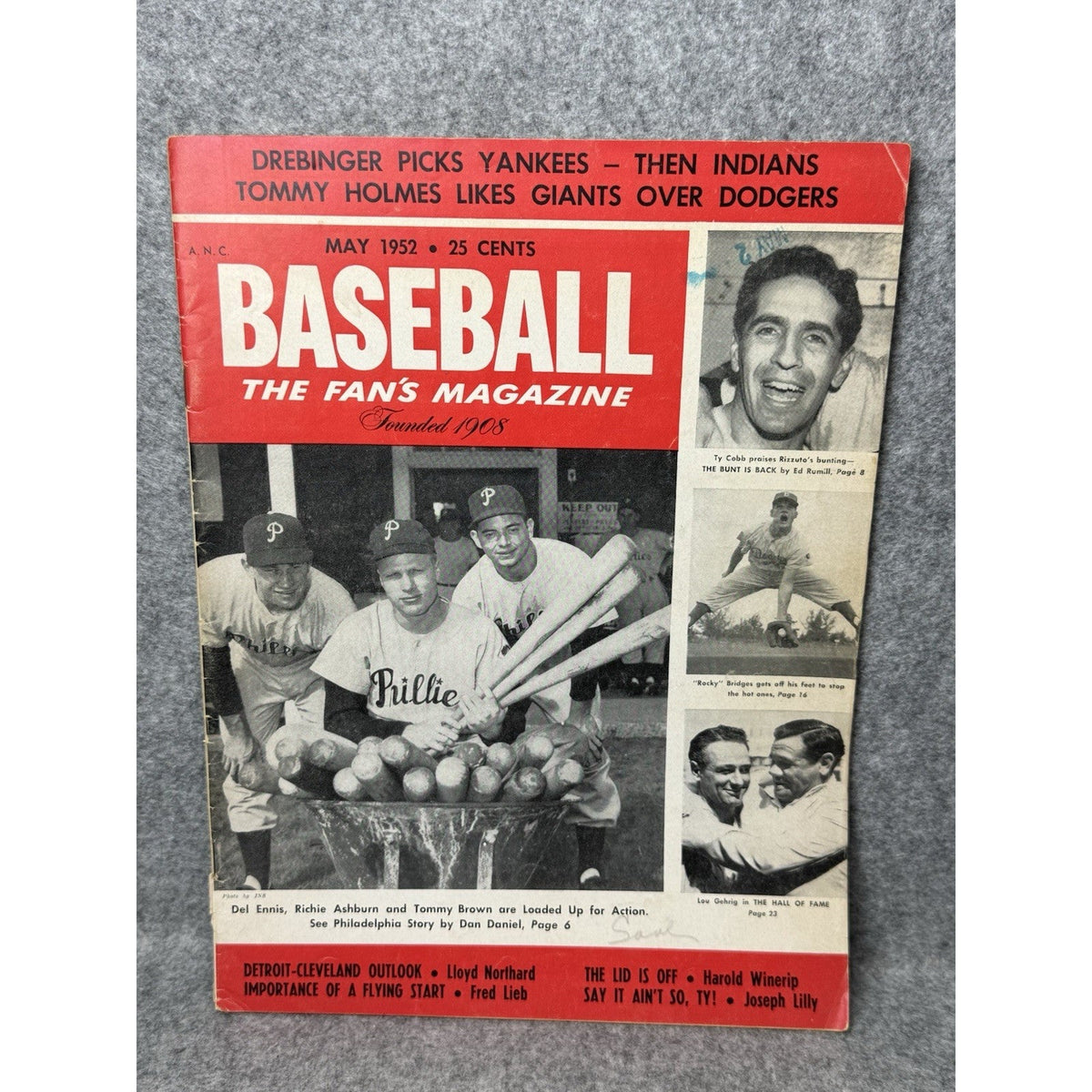 1952 Baseball Magazine May Richie Ashburn Phillies Phil Rizzuto Ty Cobb Gehrig