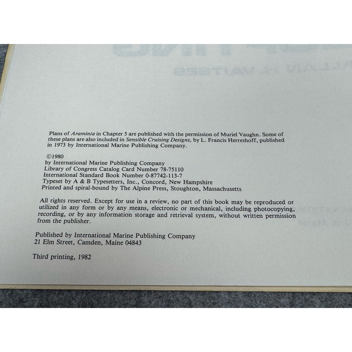 Lofting Allan H. Vaitses Boatbuilding Marine Design Spiral Bound 1982