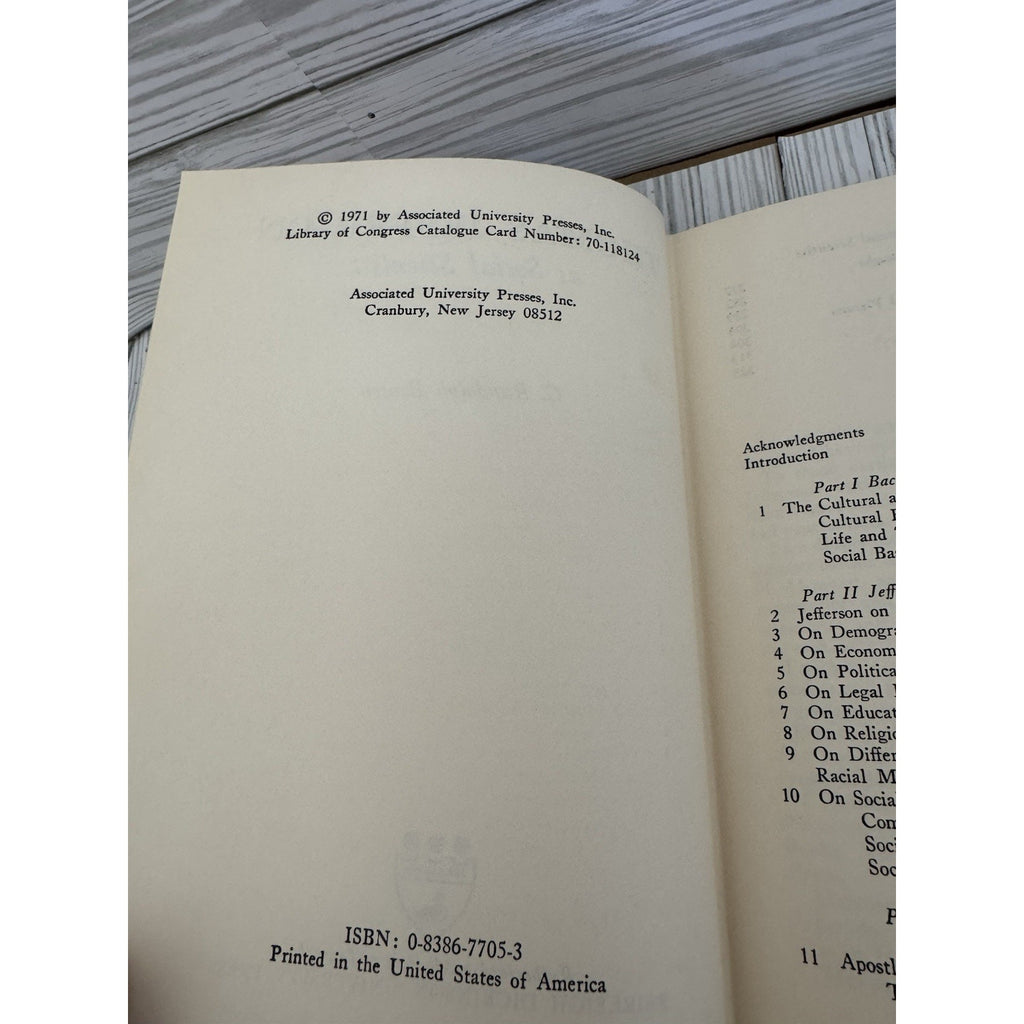 Thomas Jefferson as Social Scientist Benson 1971 HC w/ DJ Fairleigh Dickinson