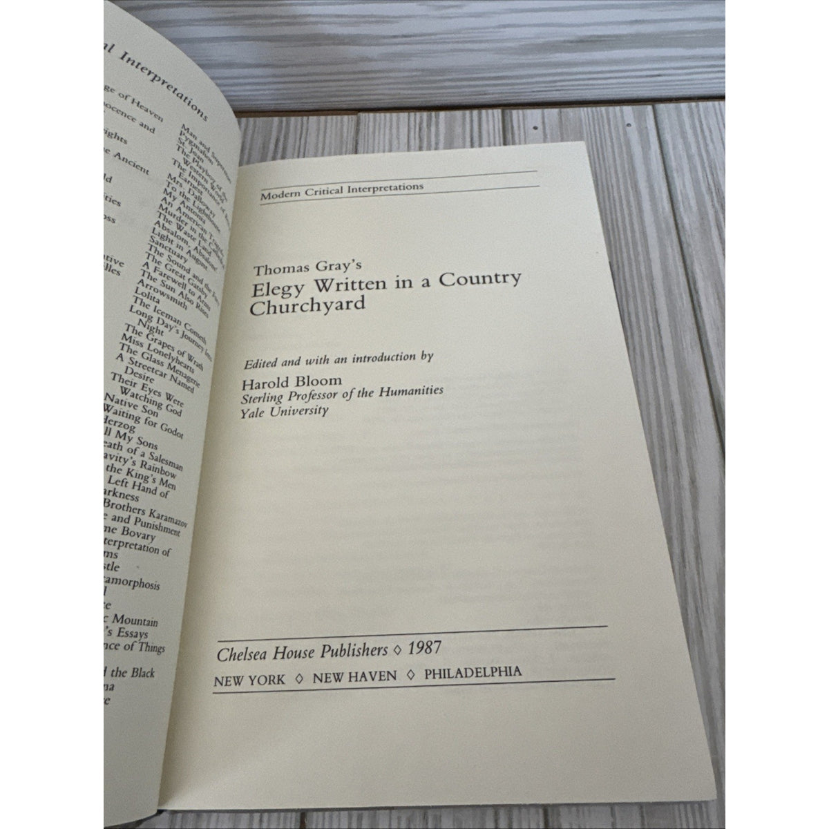 Elegy Written in a Country Churchyard Gray Bloom 1987 Literary Criticism Chelsea