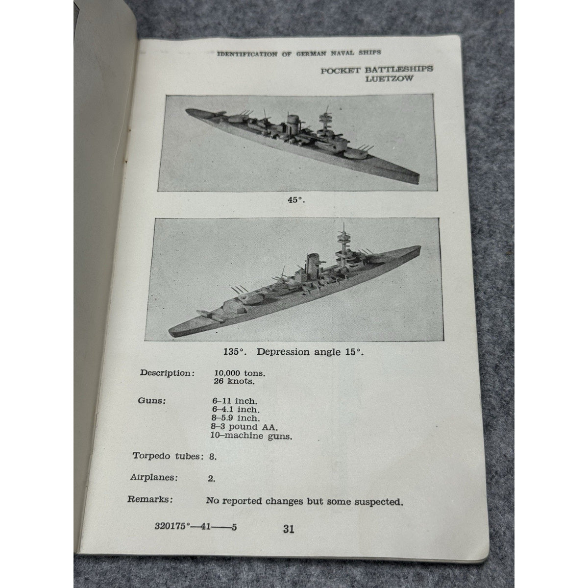 1941 WWII US War Department FM 30-55 Naval Ship Identification Photo Manual