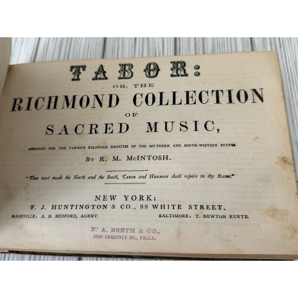 c1865 TABOR Richmond Sacred Music McIntosh Civil War Era Hymnal Rare