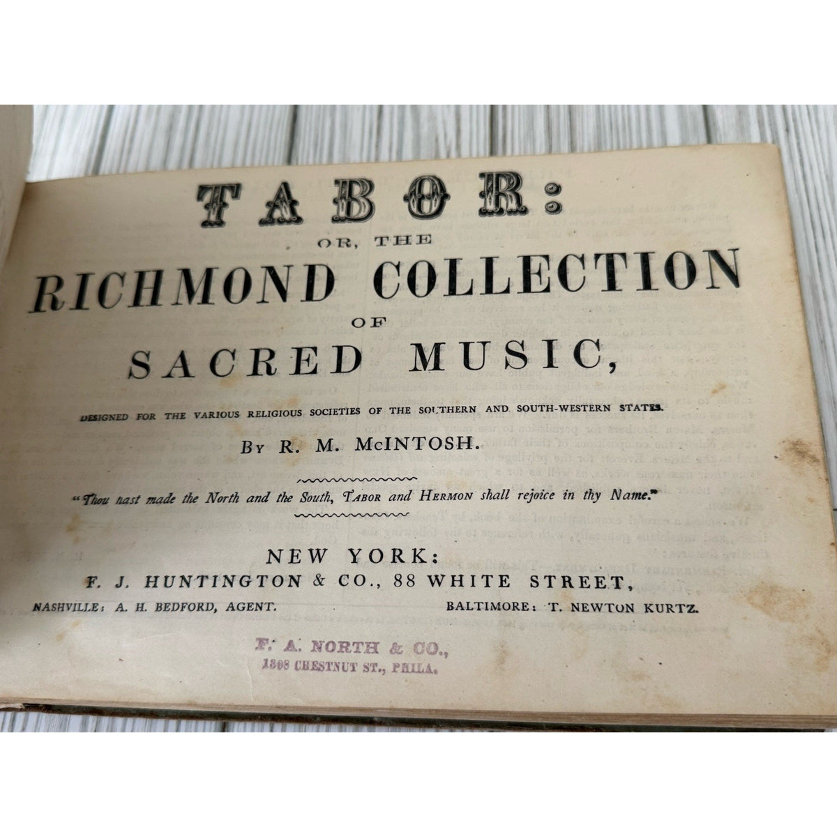 c1865 TABOR Richmond Sacred Music McIntosh Civil War Era Hymnal Rare