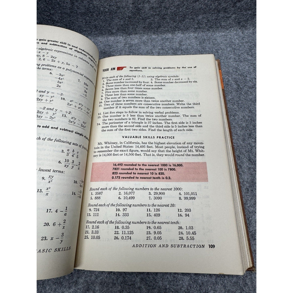 1960 Algebra Its Big Ideas Basic Skills Book 1 Vintage Math Textbook Airplane