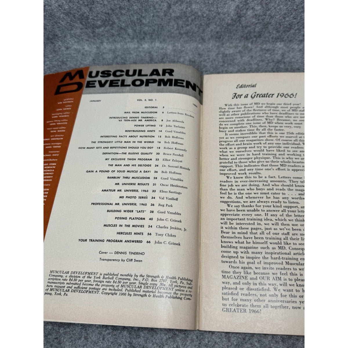 Muscular Development Jan 1966 Dennis Tinerino Reg Park Bodybuilding Magazine