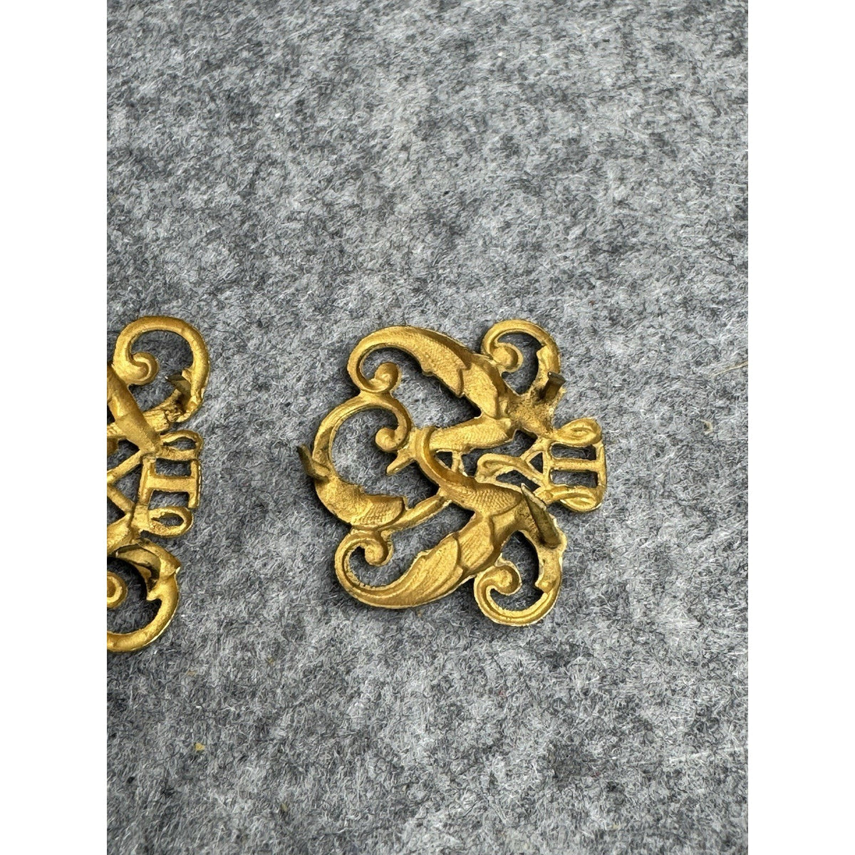 Russian Style Imperial Cypher Insignia Pair Gold Tone Monogram Uniform Fittings