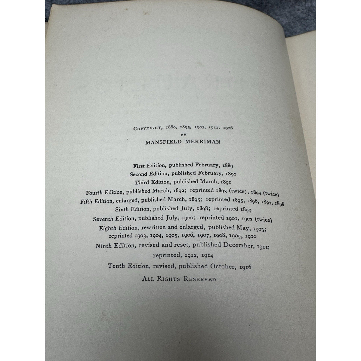 1916 Treatise on Hydraulics Mansfield Merriman 10th Revised Ed HC Engineering