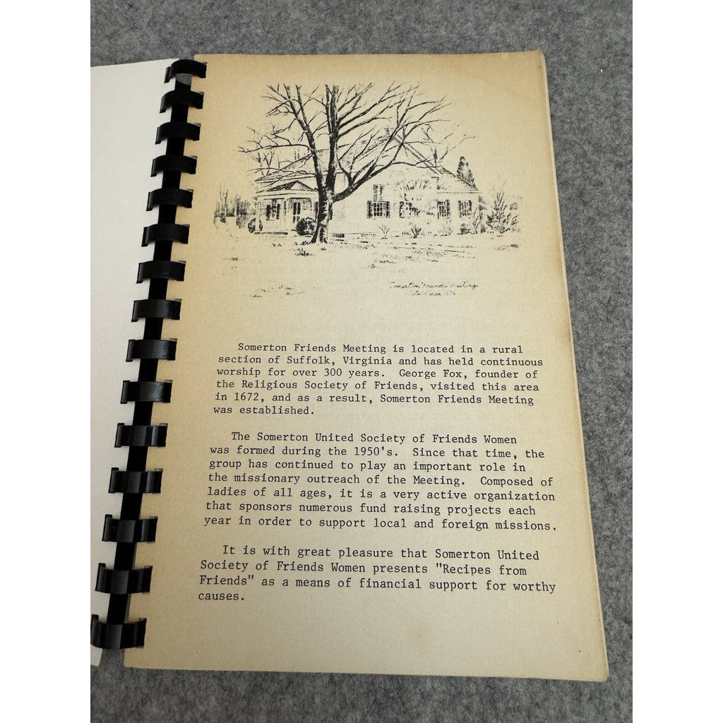 Recipes From Friends Somerton Friends Meeting Quaker Cookbook Spiral PB