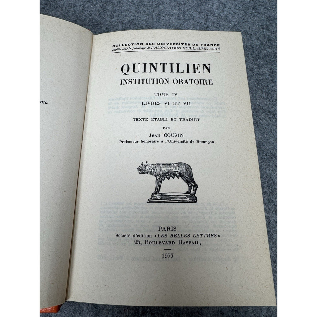 Quintilien Institution Oratoire Tomes I–IV 1975–77 Jean Cousin Latin French