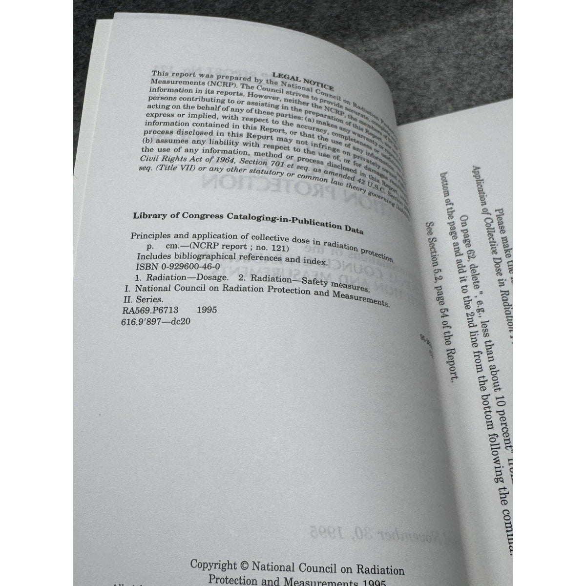 NCRP Report 121 Collective Dose Radiation Protection 1995 + Corrigendum