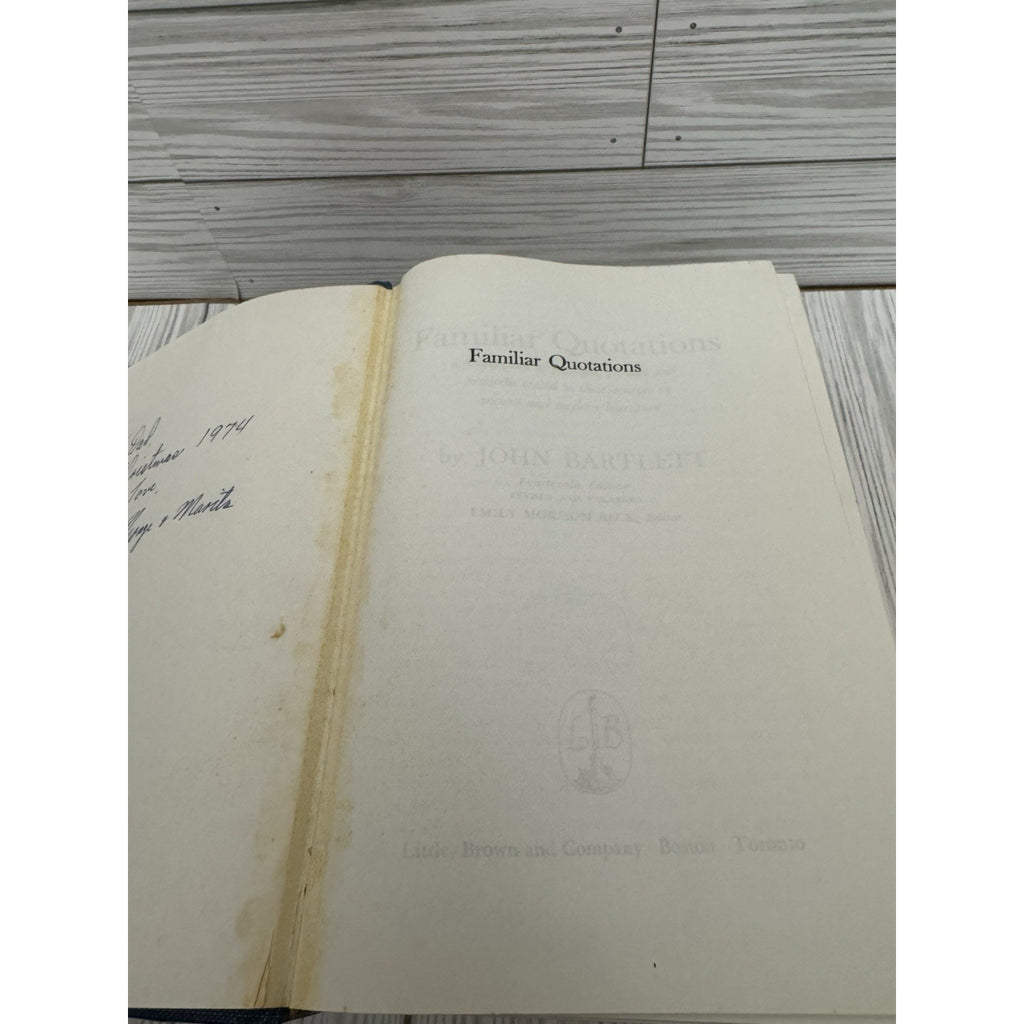 Bartlett’s Familiar Quotations 14th Edition 1968 HC Little Brown John Bartlett