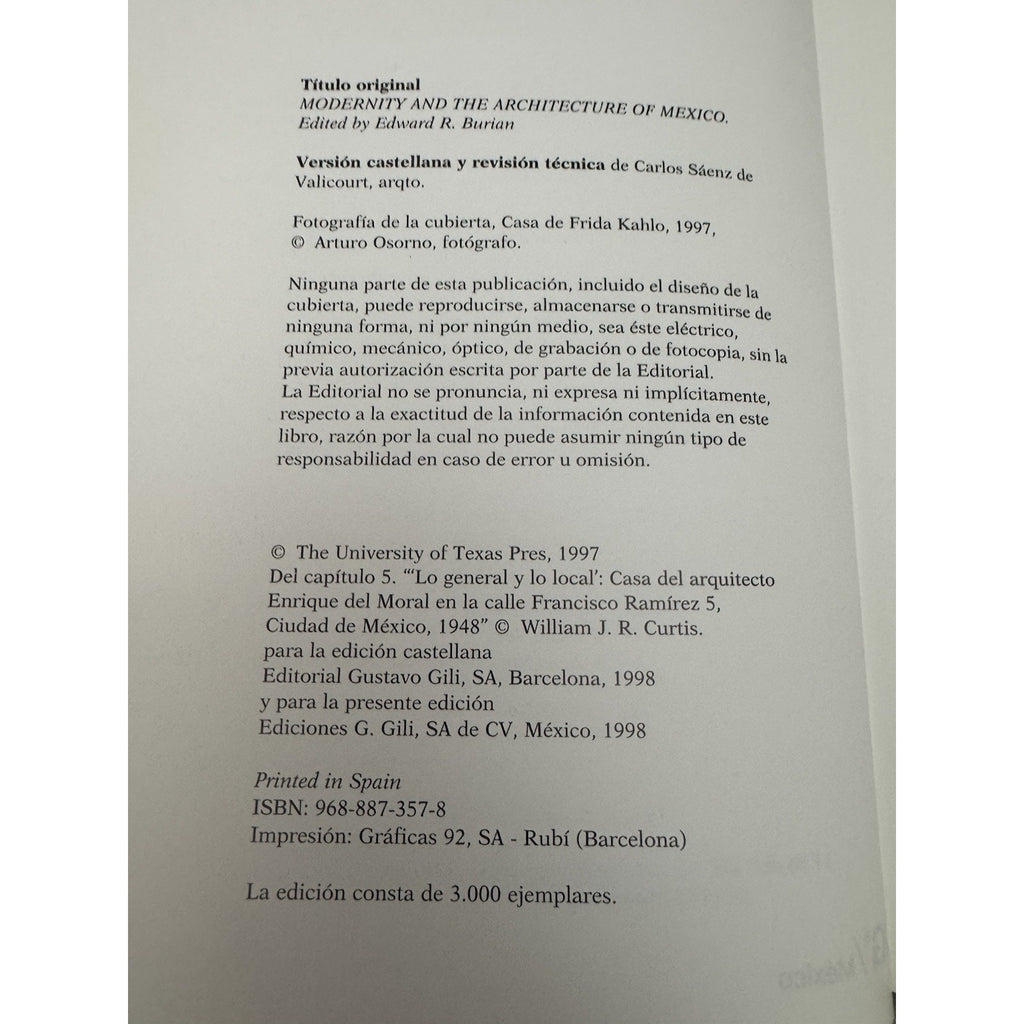 Modernidad y Arquitectura en Mexico Edward R Burian 1998 Spanish PB