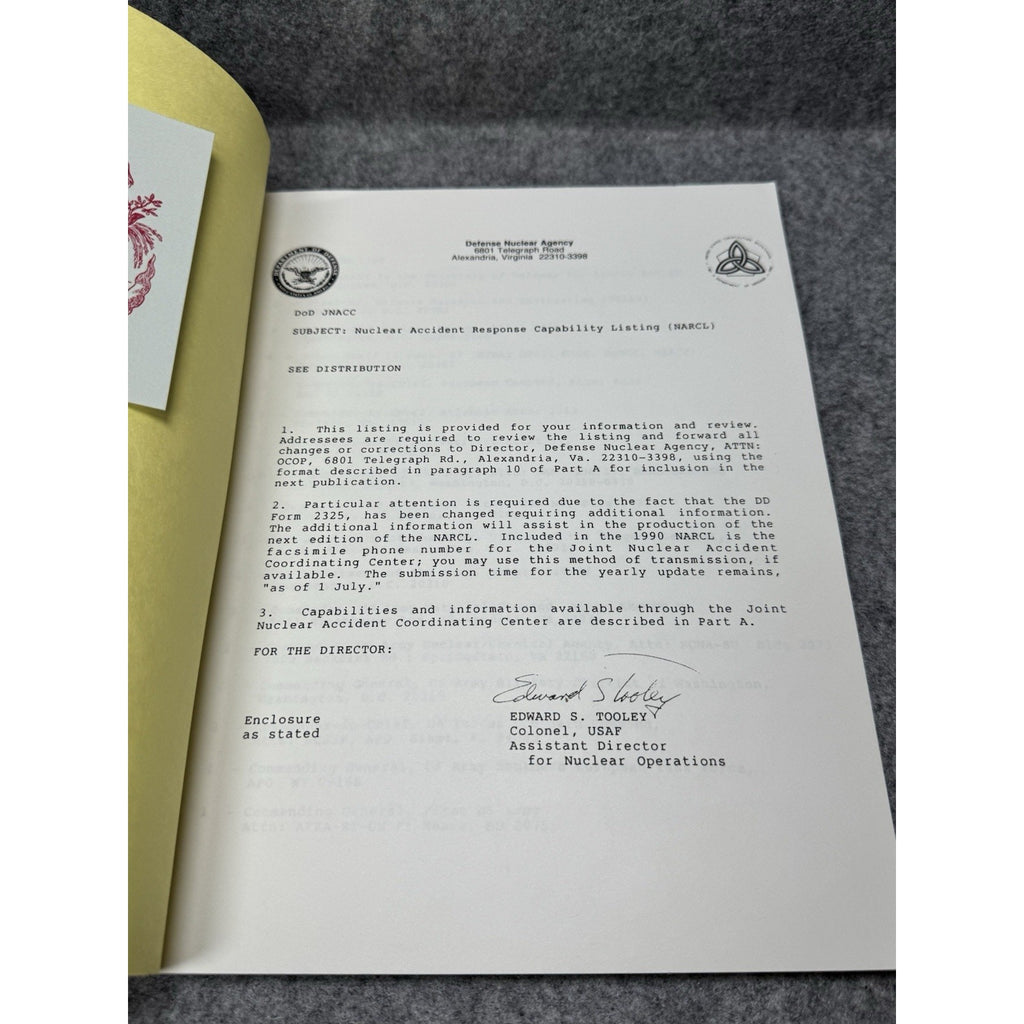Rare 1989 Defense Nuclear Agency NARCL Nuclear Accident Response Directory