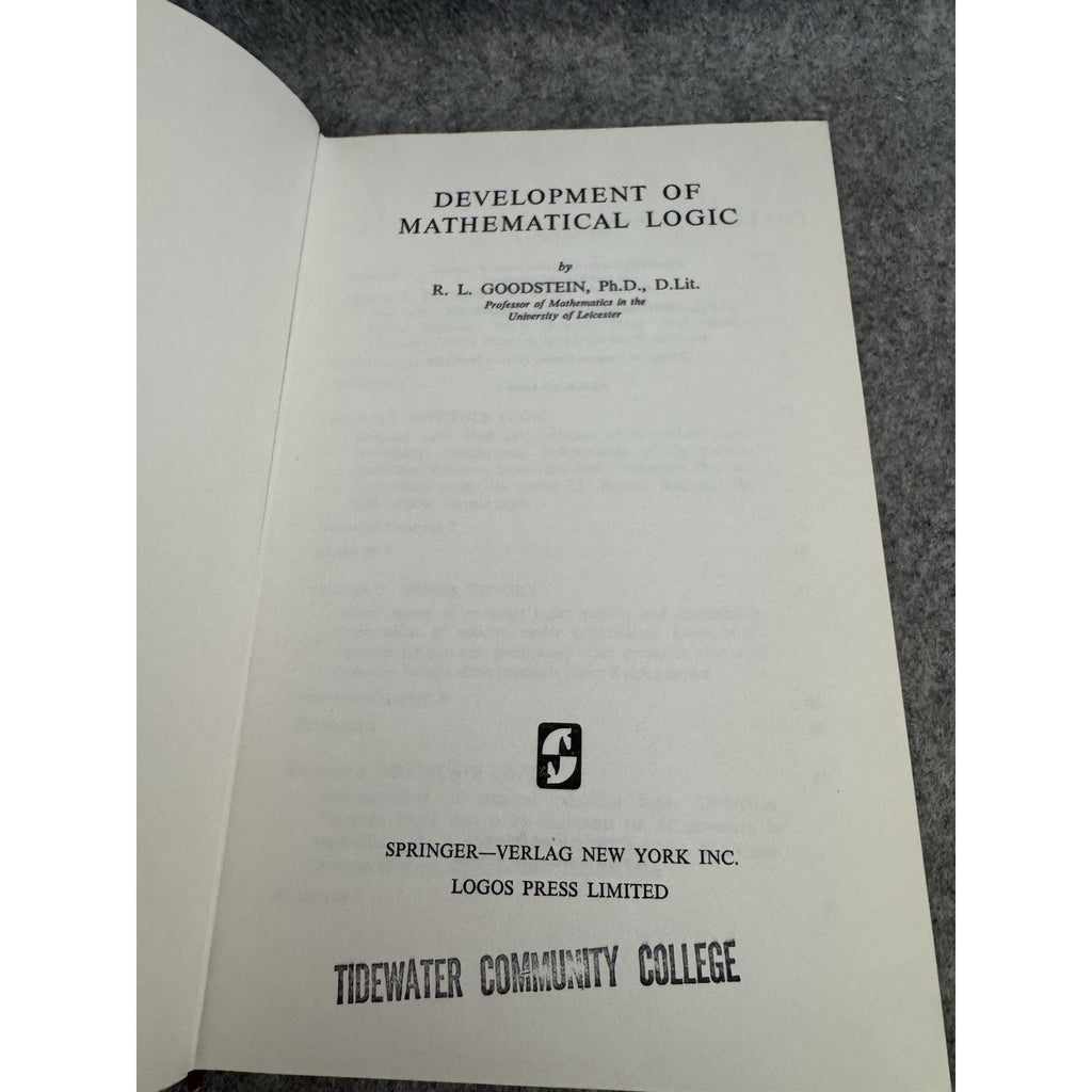 1971 Development of Mathematical Logic R L Goodstein HC Springer