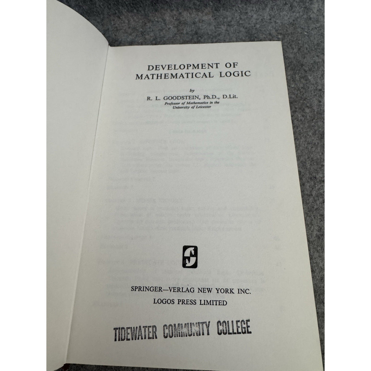 1971 Development of Mathematical Logic R L Goodstein HC Springer