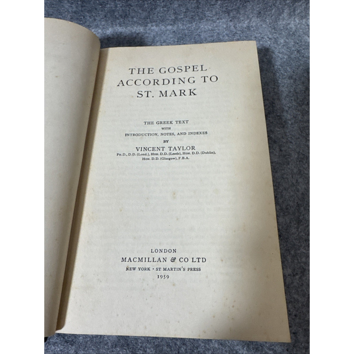 The Gospel According to St Mark Vincent Taylor HC VTG Book 1959