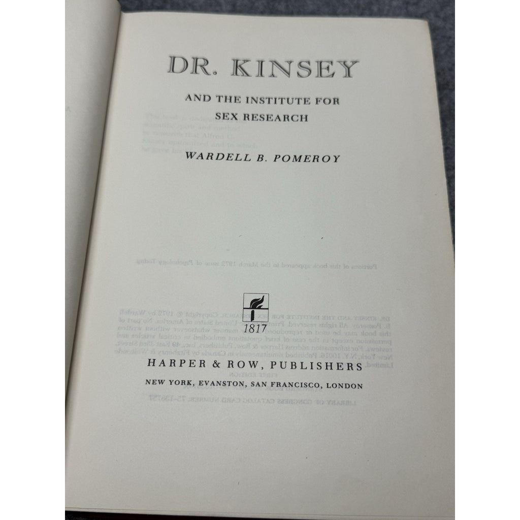 1972 Dr Kinsey Institute for Sex Research Pomeroy First Edition Hardcover