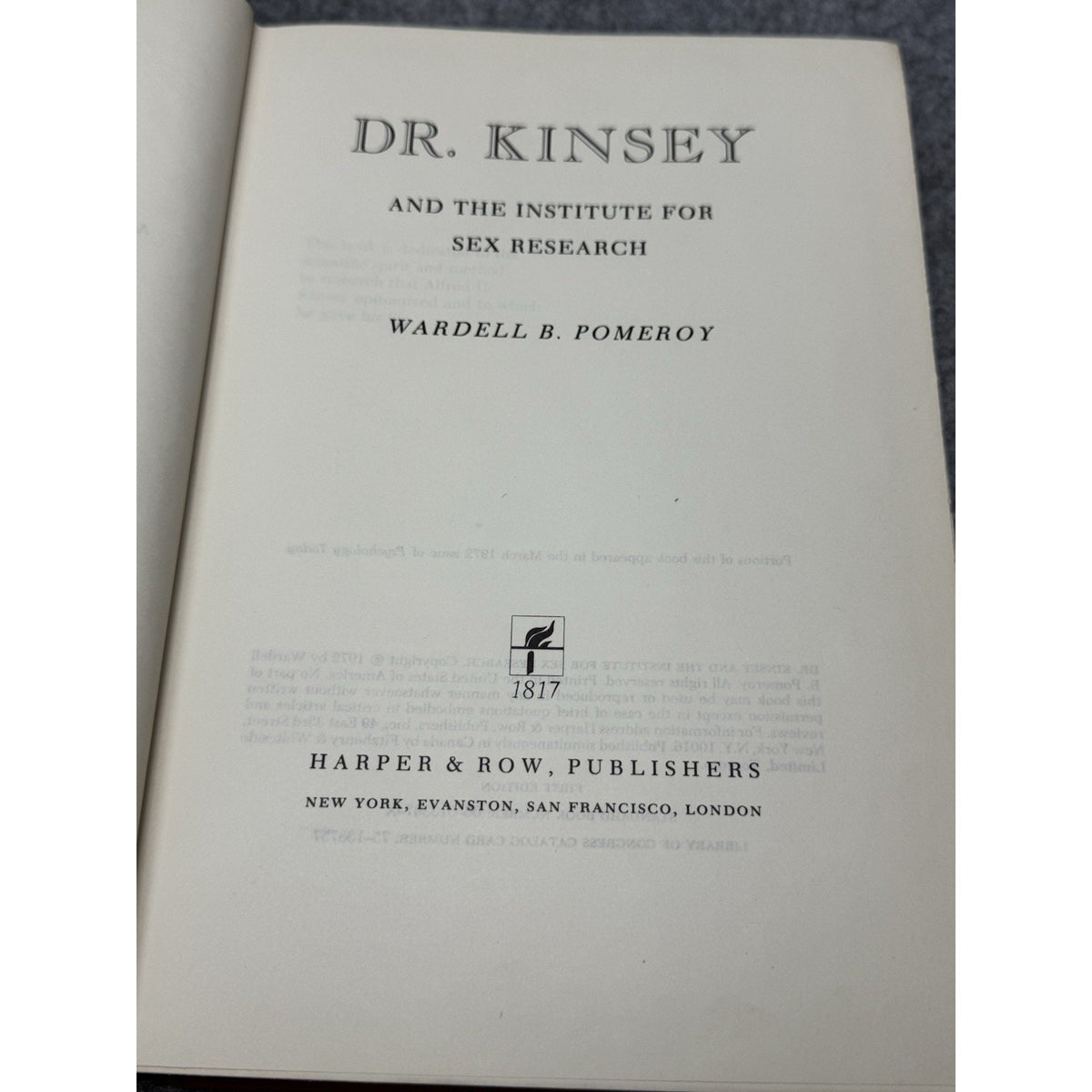 1972 Dr Kinsey Institute for Sex Research Pomeroy First Edition Hardcover