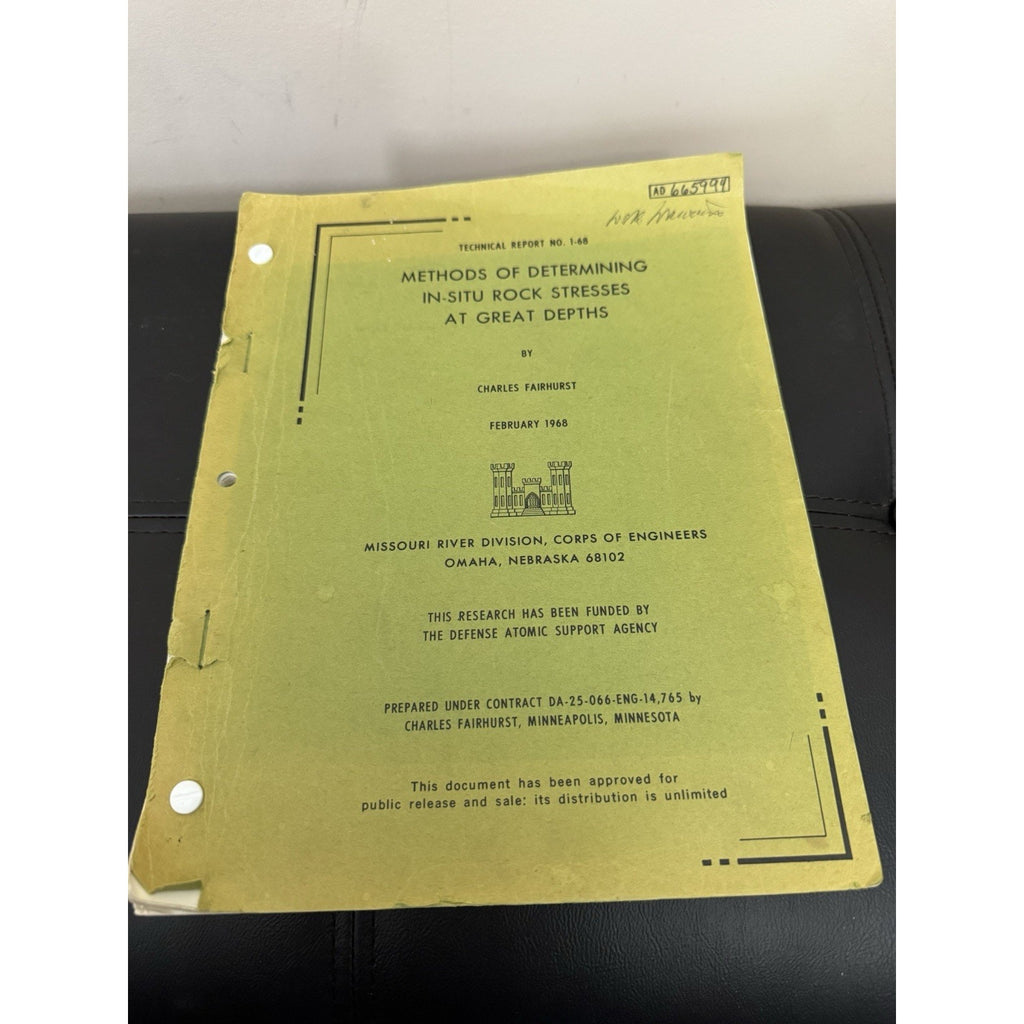 1968 US Army Corps Rock Stress Report Fairhurst In-Situ Mining