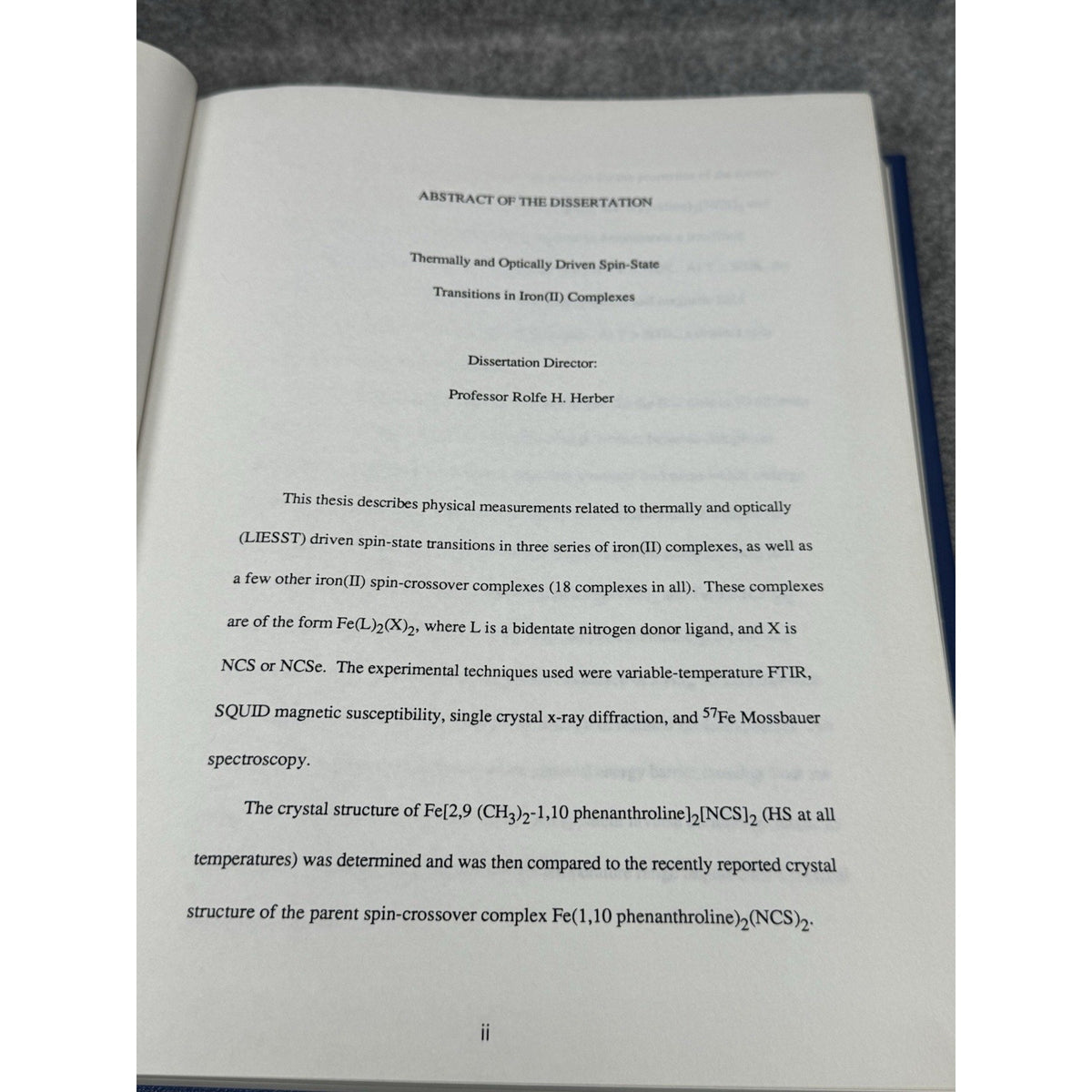 Deborah Figg Signed PhD Dissertation Iron Spin-State Chemistry Rutgers LIESST