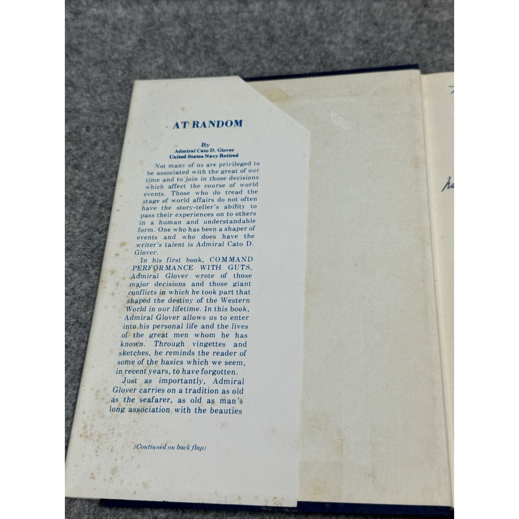 At Random Cato D. Glover 1970 First Edition US Navy Admiral Hardcover DJ