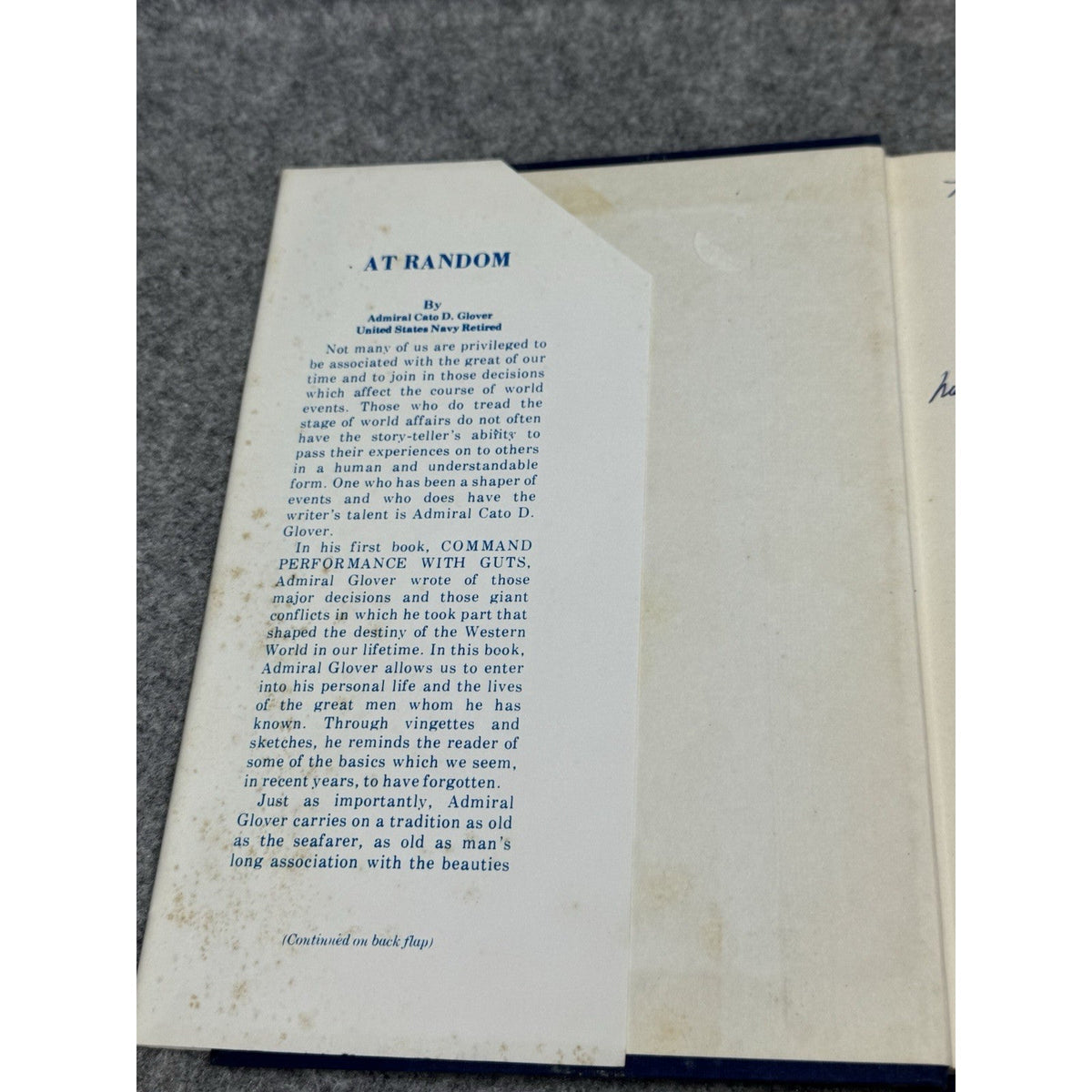 At Random Cato D. Glover 1970 First Edition US Navy Admiral Hardcover DJ