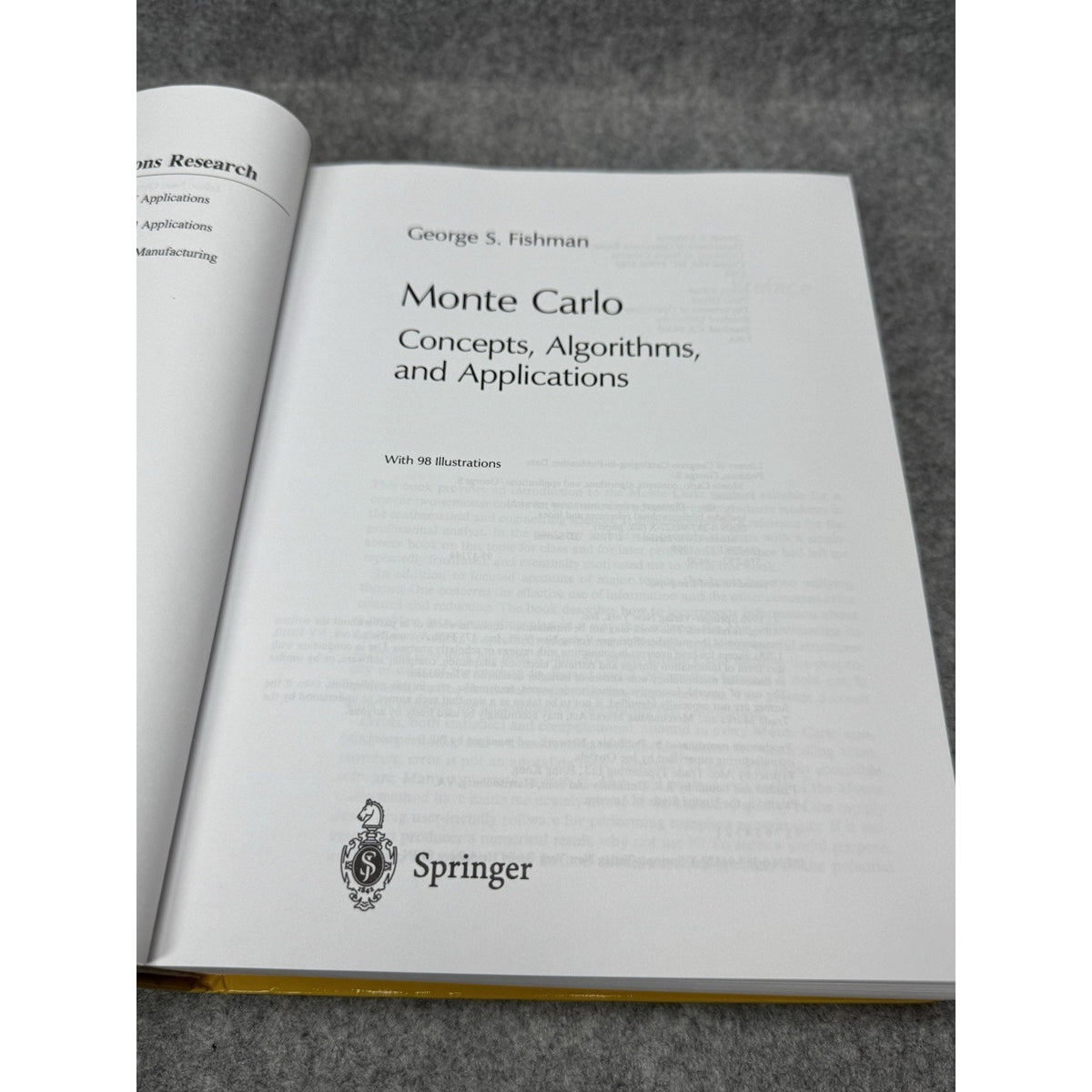 1996 Monte Carlo Fishman First Edition Algorithms Applications Hardcover