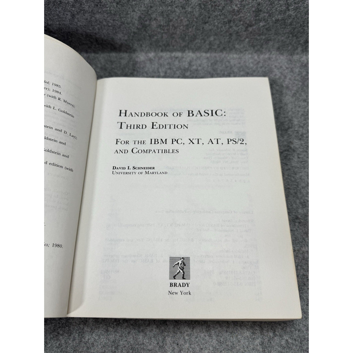 Handbook of BASIC 3rd Ed IBM PC XT AT PS/2 David I Schneider Brady 1988