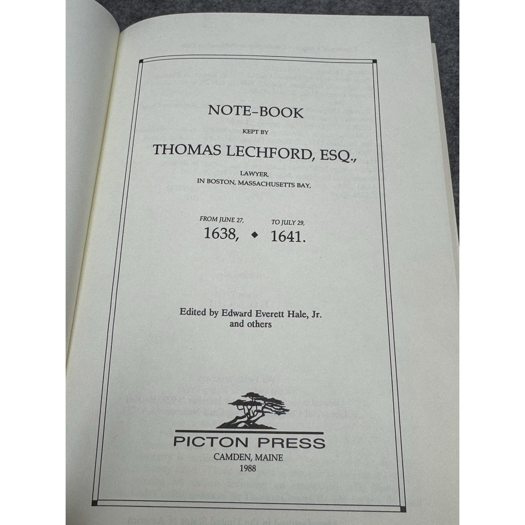 Thomas Lechford Note-Book 1638-1641 Colonial Boston Genealogy Picton 1988