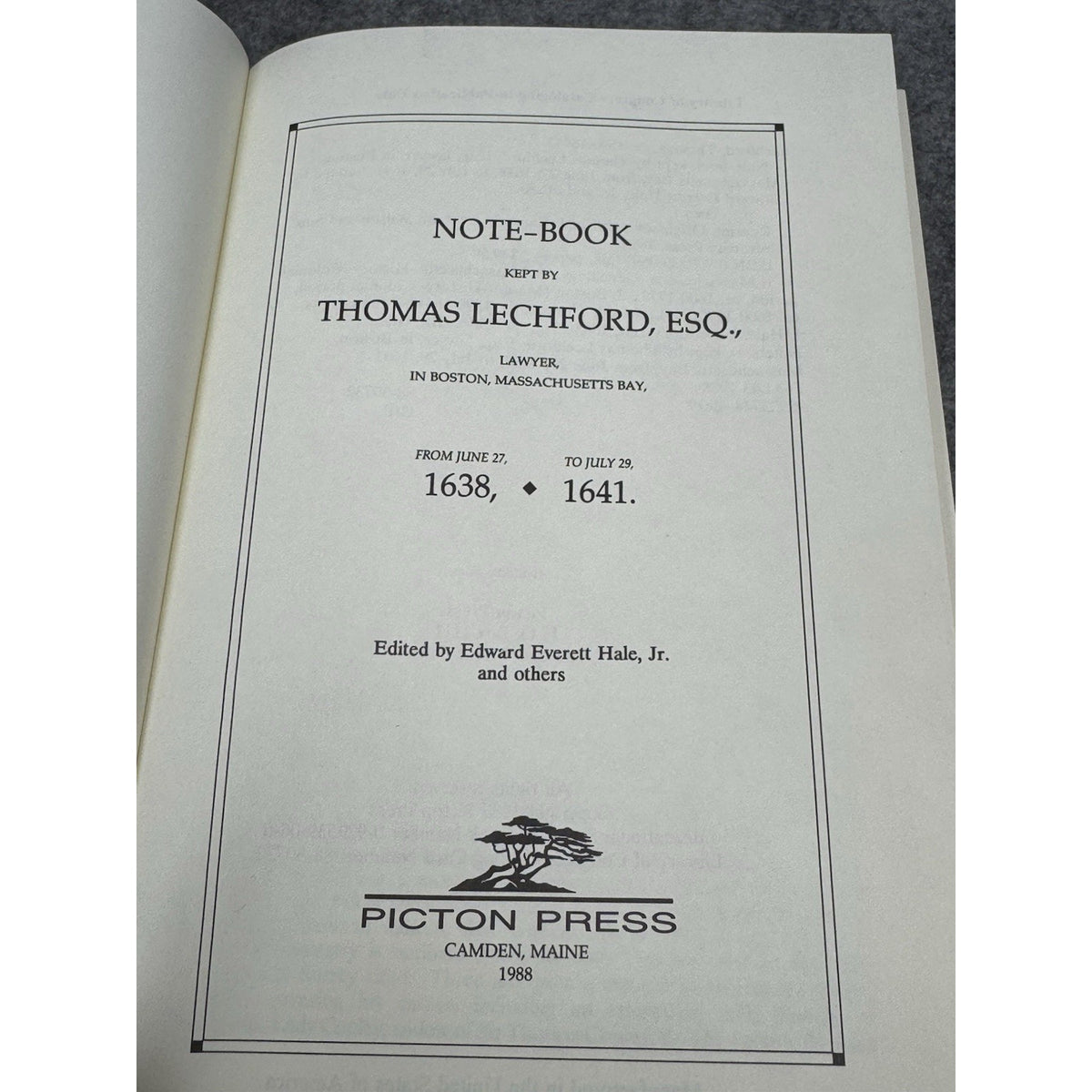 Thomas Lechford Note-Book 1638-1641 Colonial Boston Genealogy Picton 1988