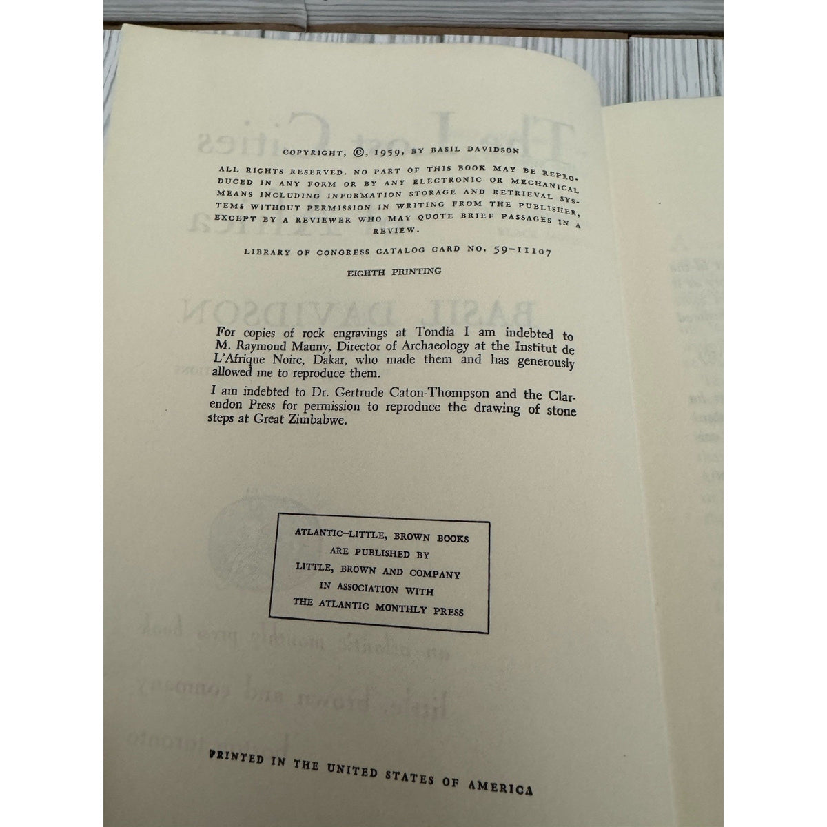 The Lost Cities of Africa Basil Davidson 1959 HC DJ