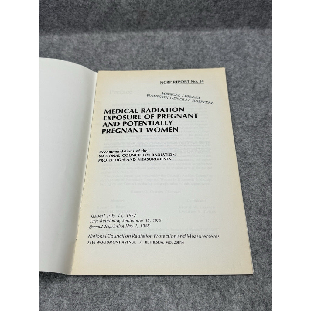 NCRP Report 54 Medical Radiation Exposure Pregnant Women Radiology
