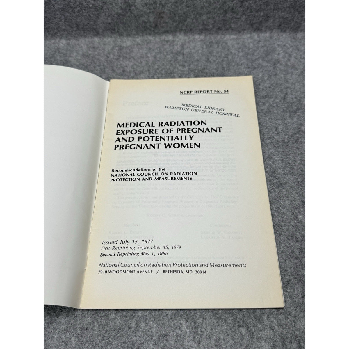 NCRP Report 54 Medical Radiation Exposure Pregnant Women Radiology