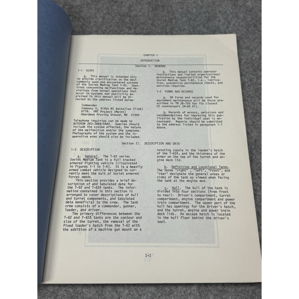 Scarce US Army T-62 Soviet Tank Training Publication 519th MI Battalion