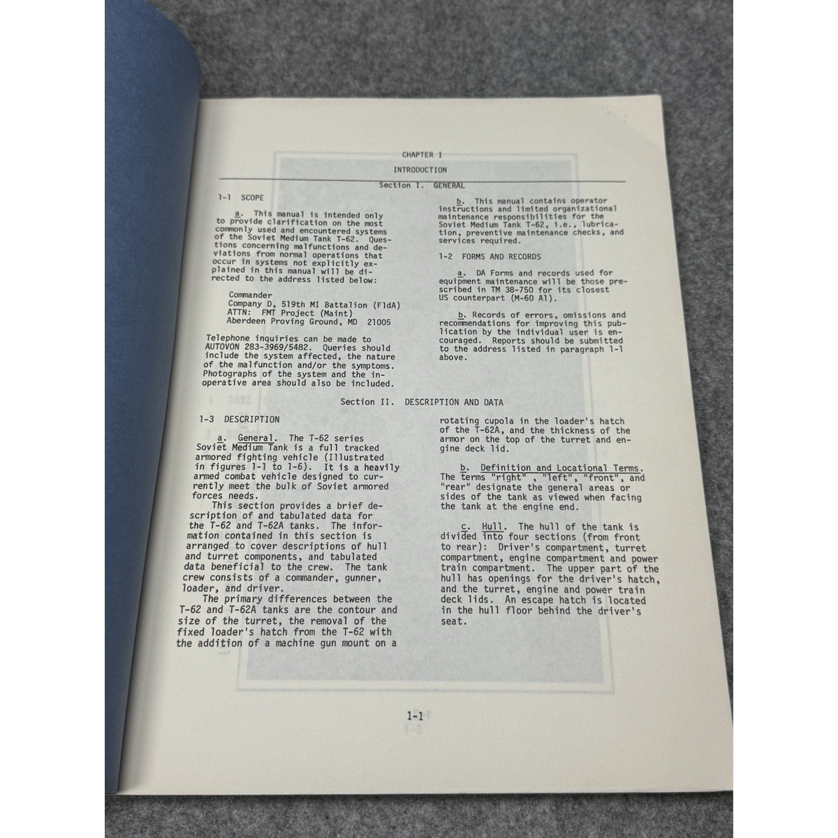 Scarce US Army T-62 Soviet Tank Training Publication 519th MI Battalion