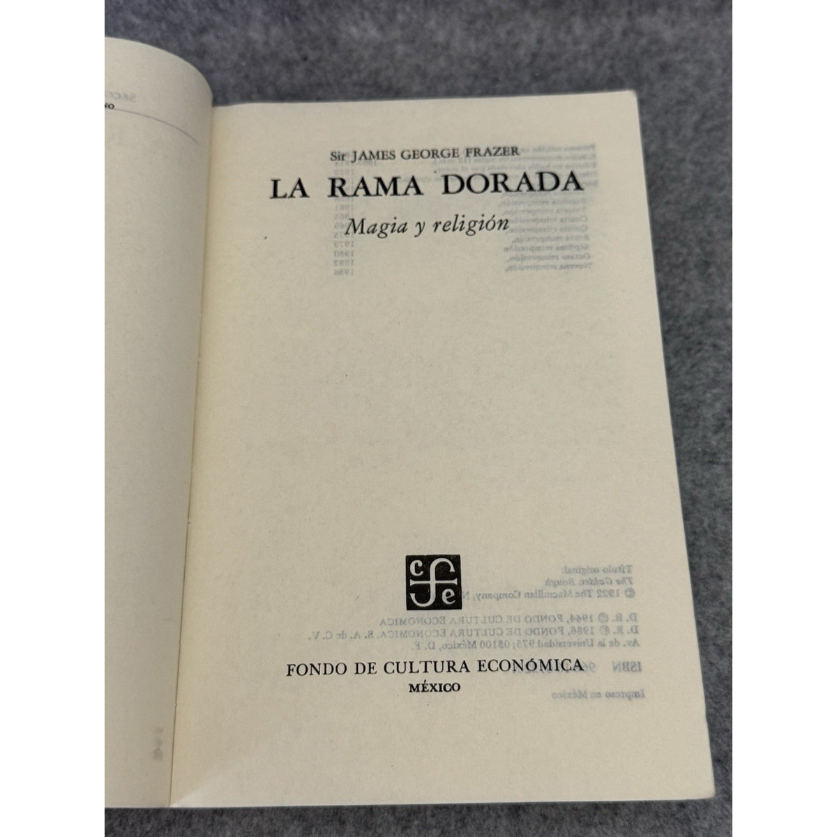 La Rama Dorada Magia y Religión James George Frazer 1986 Spanish PB