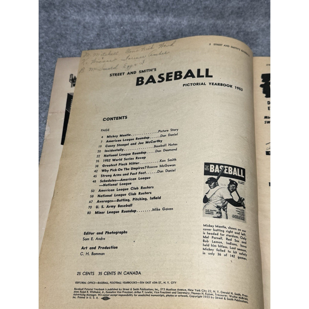 1953 Street & Smith’s Baseball Pictorial Yearbook Mickey Mantle Yankees Cover