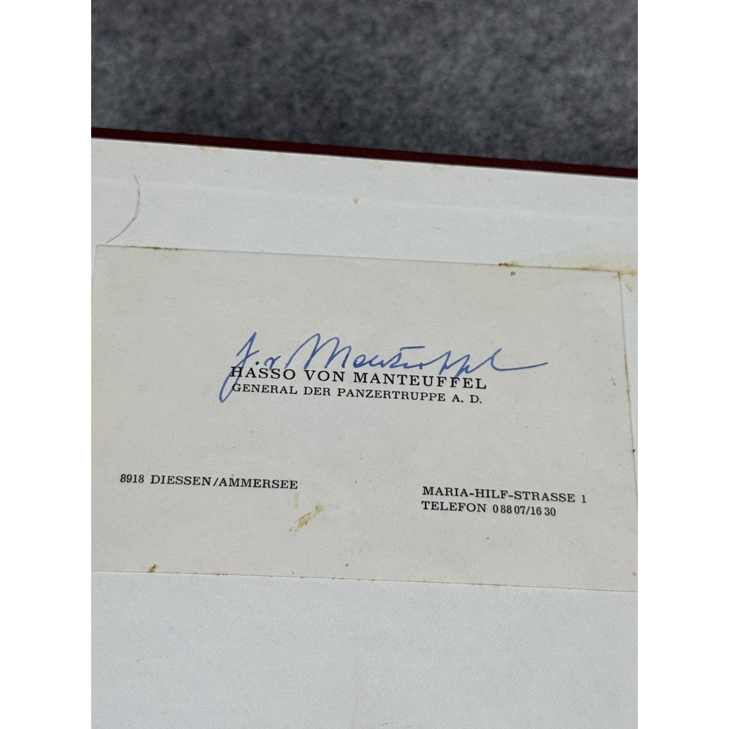 Panzer Baron 1975 Hasso von Manteuffel Signed Card Brownlow Inscribed WWII