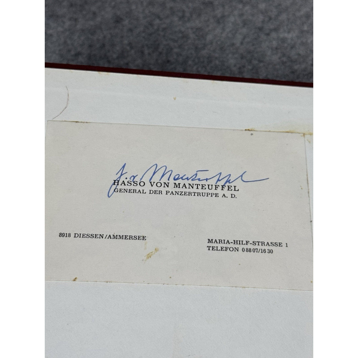 Panzer Baron 1975 Hasso von Manteuffel Signed Card Brownlow Inscribed WWII