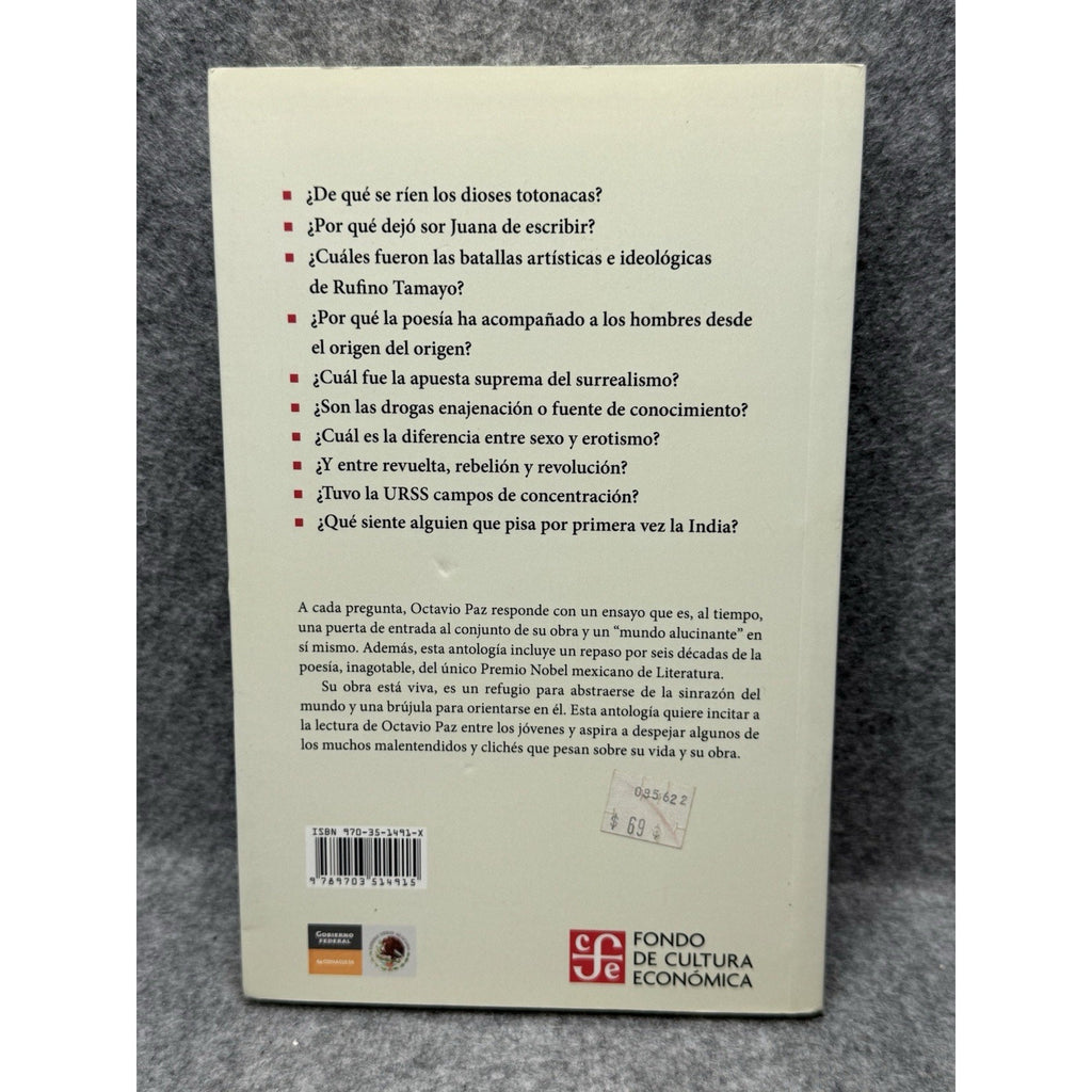 2008 Las Palabras y Los Dias Octavio Paz Spanish 1st Edition Anthology